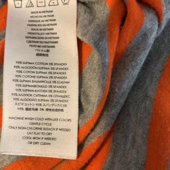 Michael Michael Kors Orange & Gray Striped 3/4 Sleeve Ruched Top M - Picture 3 of 10